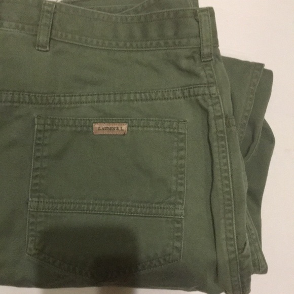RL Vintage CARGO RALPH LAUREN WIDE LEG Army Green PANTS Raw Hem Size 12 - Picture 3 of 14